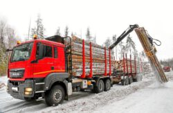 Holzransporter mit Kran (Be- und Entladen selbst)