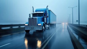 Generative ai illustration of Large truck speeding on a empty road