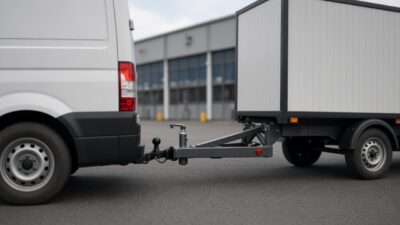 Transporter mit Kofferanhänger an der Anhängerkupplung – Anhängelast und zulässiges Gesamtgewicht beachten