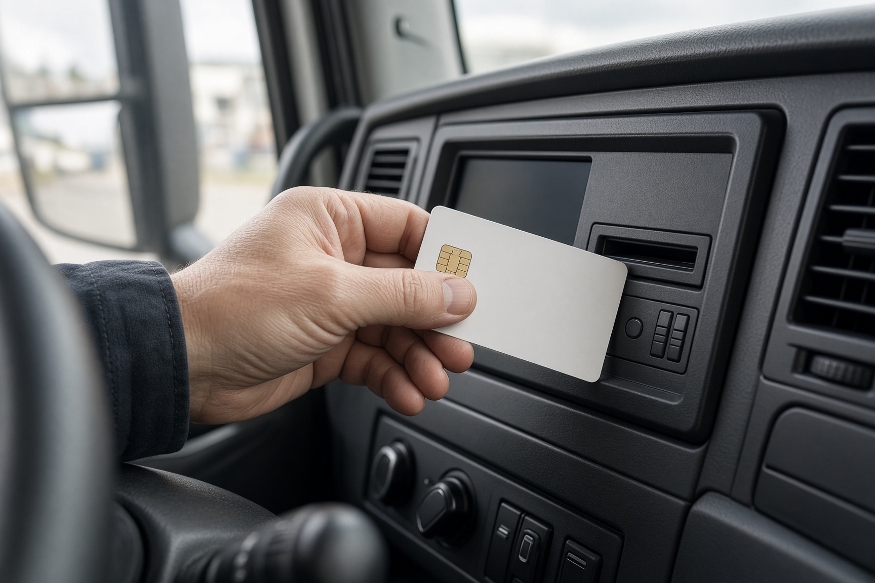 Fahrerkarte wird in den digitalen Tachographen gesteckt
