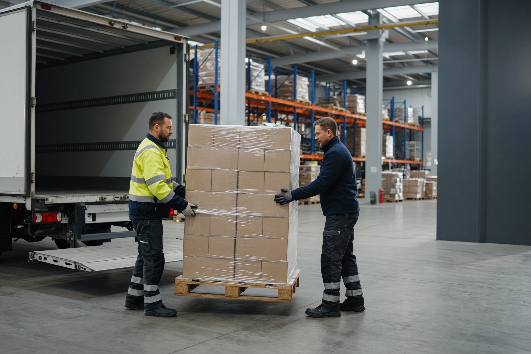 Palettenübergabe zwischen Auftraggeber und Logistikdienstleister an der Rampe