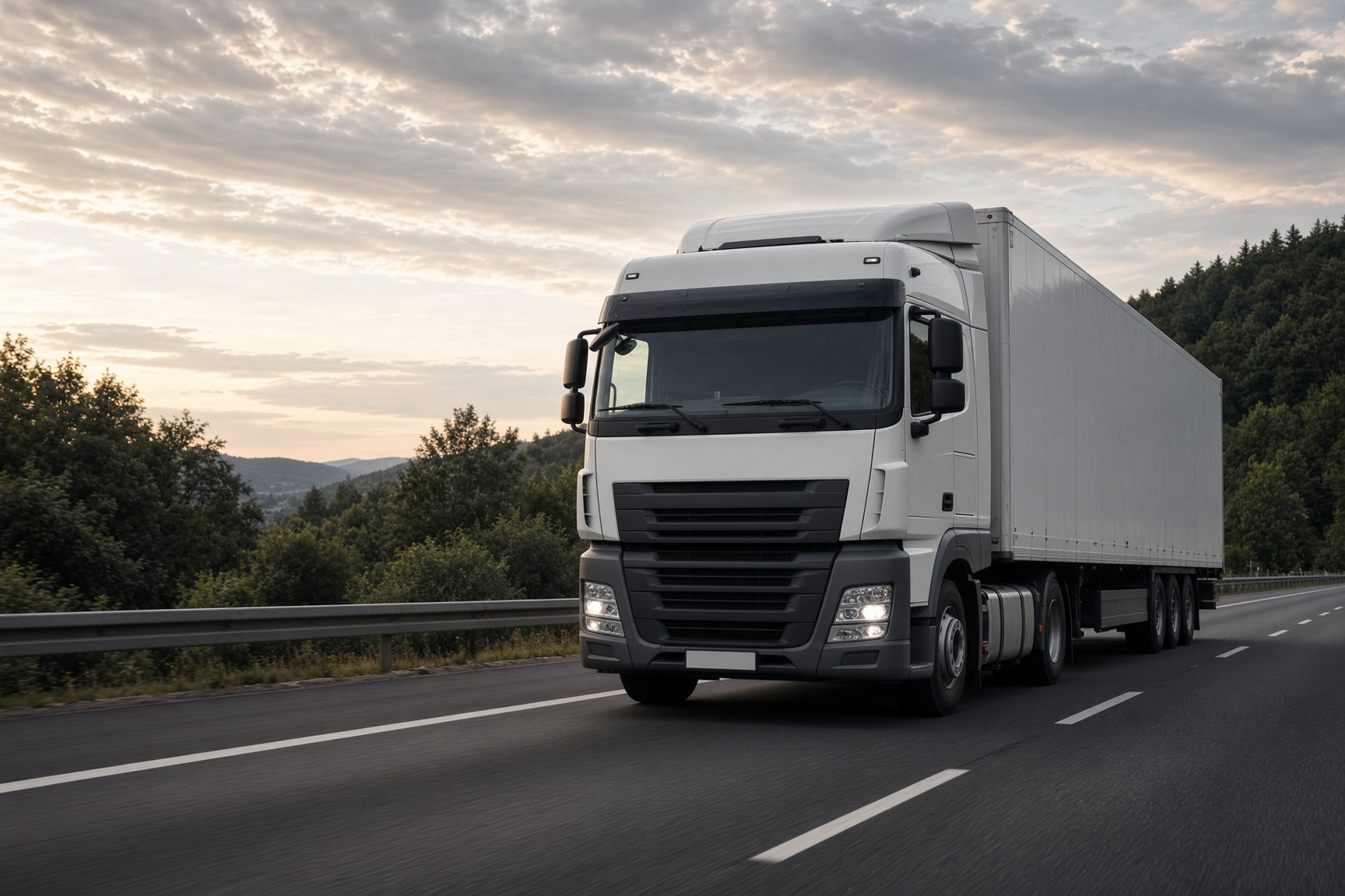 Europäischer Sattelzug auf der Autobahn am späten Nachmittag